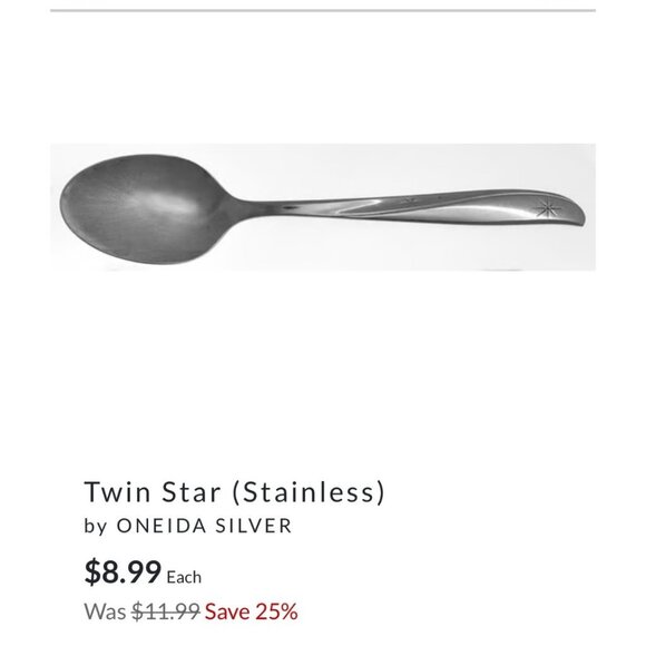 Oneida Twin Star Stainless Steel Teaspoons Set Of 5 flatware silverware glossy - Picture 1 of 5